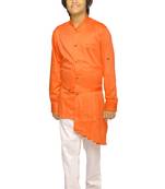 Orange plain cotton silk boys-kurta-pyjama