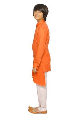 Orange plain cotton silk boys-kurta-pyjama 2