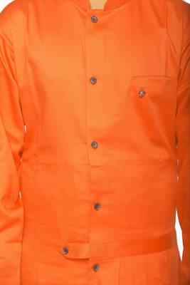 Orange plain cotton silk boys-kurta-pyjama 3