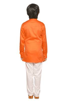 Orange plain cotton silk boys-kurta-pyjama 4