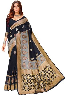 Black woven art silk saree with blouse 1