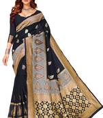 Black woven art silk saree with blouse