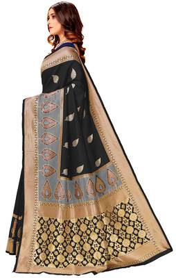 Black woven art silk saree with blouse 2