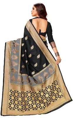 Black woven art silk saree with blouse 3