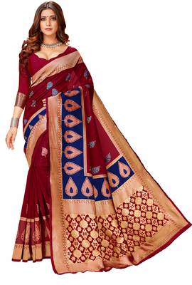 Maroon woven art silk saree with blouse 1