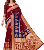 Maroon woven art silk saree with blouse