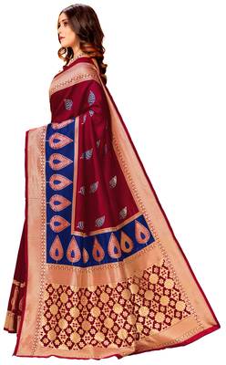 Maroon woven art silk saree with blouse 2