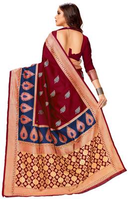 Maroon woven art silk saree with blouse 3