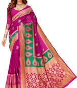 Pink woven art silk saree with blouse