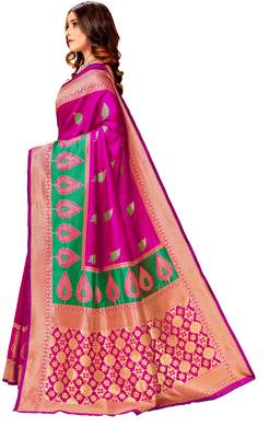 Pink woven art silk saree with blouse 2