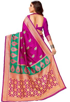 Pink woven art silk saree with blouse 3