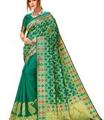 Green woven art silk saree with blouse
