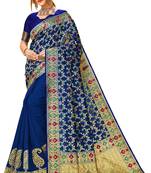 Navy blue woven art silk saree with blouse