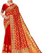 Red woven art silk saree with blouse