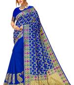 Blue woven art silk saree with blouse