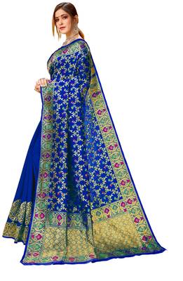 Blue woven art silk saree with blouse 2