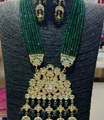 Green Wedding Long Kundan Necklace Sets