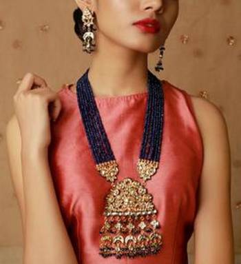 Blue Wedding Long Kundan Necklace Sets 1