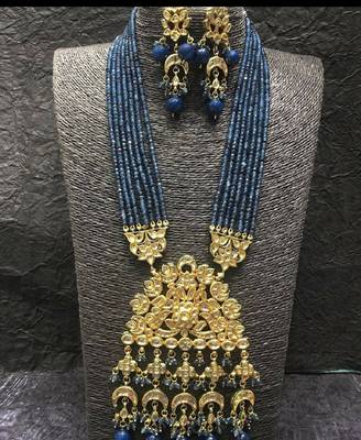 Blue Wedding Long Kundan Necklace Sets 2