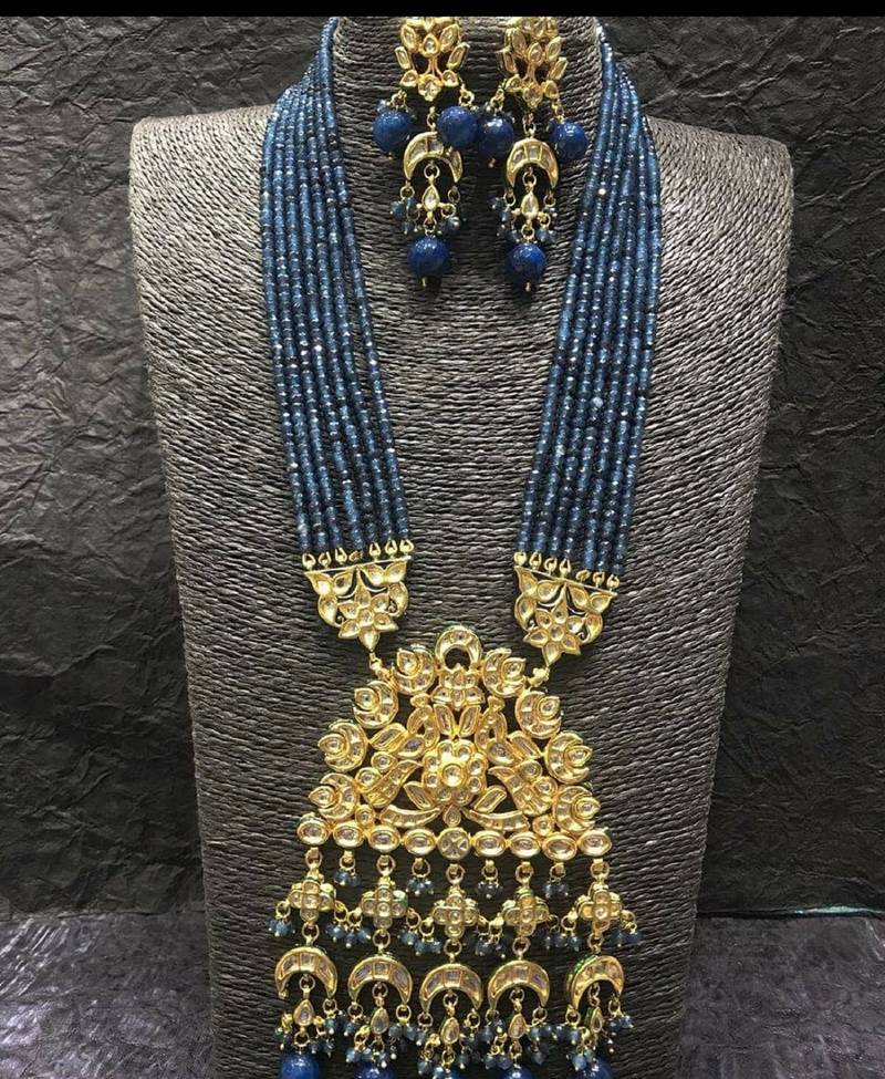 Blue Wedding Long Kundan Necklace Sets