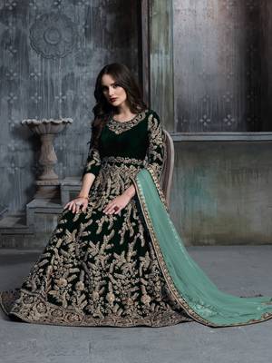 Green embroidered velvet salwar 3