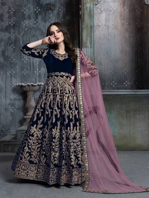 Navy-blue embroidered velvet salwar 1