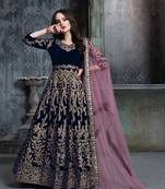 Navy-blue embroidered velvet salwar