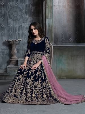 Navy-blue embroidered velvet salwar 3