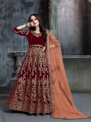 Maroon embroidered velvet salwar 1