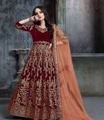 Maroon embroidered velvet salwar