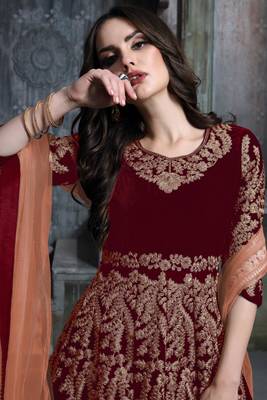 Maroon embroidered velvet salwar 2