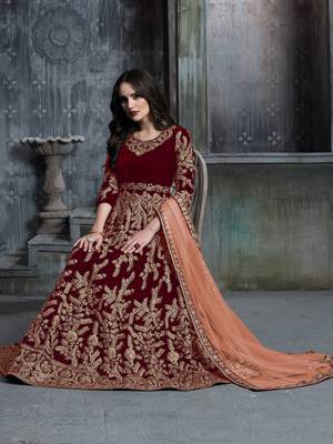 Maroon embroidered velvet salwar 3