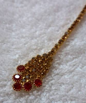 Traditional AD Zircon Stone Red And Golden Fancy Stylish Party Wear Wedding necklace earring mangtika set 3