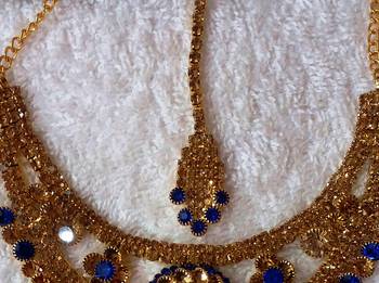 Traditional AD Zircon Stone Blue Fancy Stylish Party Wear Wedding necklace earring mangtika set 3