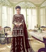 Maroon embroidered santoon salwar