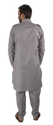 Grey plain cotton poly pathani-suits 5