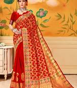 Red Woven Cotton Silk Saree With Blouse