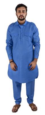 Blue plain cotton poly pathani-suits 2