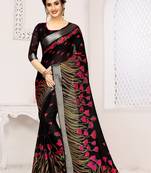 Black printed linen saree with blouse