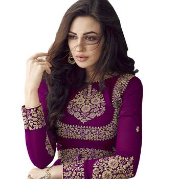 Purple Embroidered Georgette Salwar With Dupatta 3