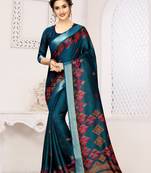 Blue printed linen saree with blouse