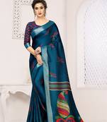 Blue printed linen saree with blouse