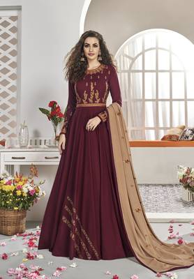 Maroon embroidered silk salwar 1