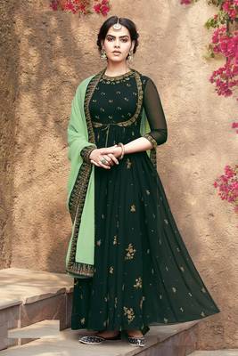 Dark green embroidered georgette salwar 1