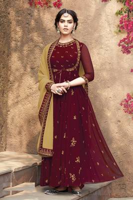 Maroon embroidered georgette salwar 1