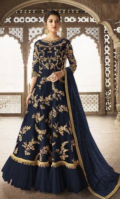 Blue embroidered net salwar 1