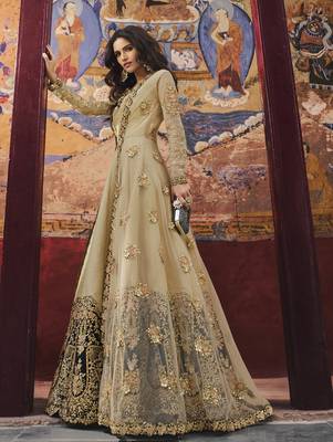 Beige embroidered net salwar 1