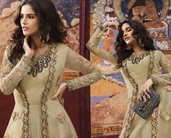 Beige embroidered net salwar 2