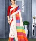 Multicolor printed linen saree with blouse