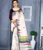 Multicolor printed linen saree with blouse